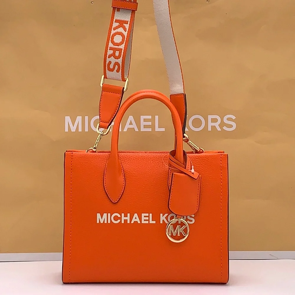 Michael Kors Mirella Small Pebbled Leather Crossbody Top Zip XBODY Bag Poppy NWT - Picture 3 of 16